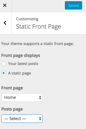 Screenshot of Customize Set a Static Home Page