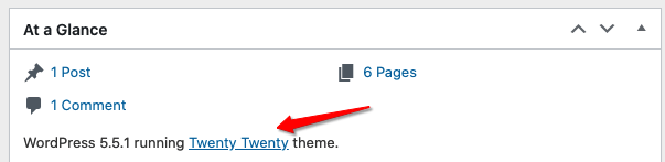 screenshot of At a Glance dashboard widget showing Twenty Twenty Theme